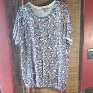 Jessica London Blue and Orange Paisley Short Sleeve Top